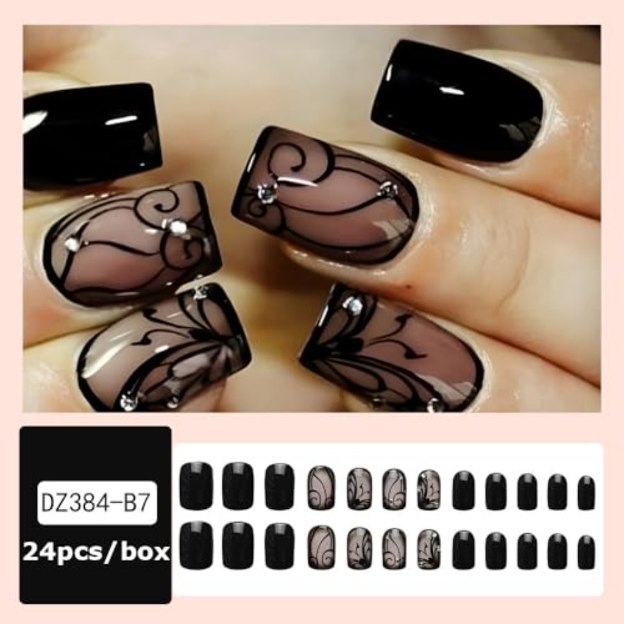 Short Square Press On Nails Nu - Full Cover Adhesive 评论和价格